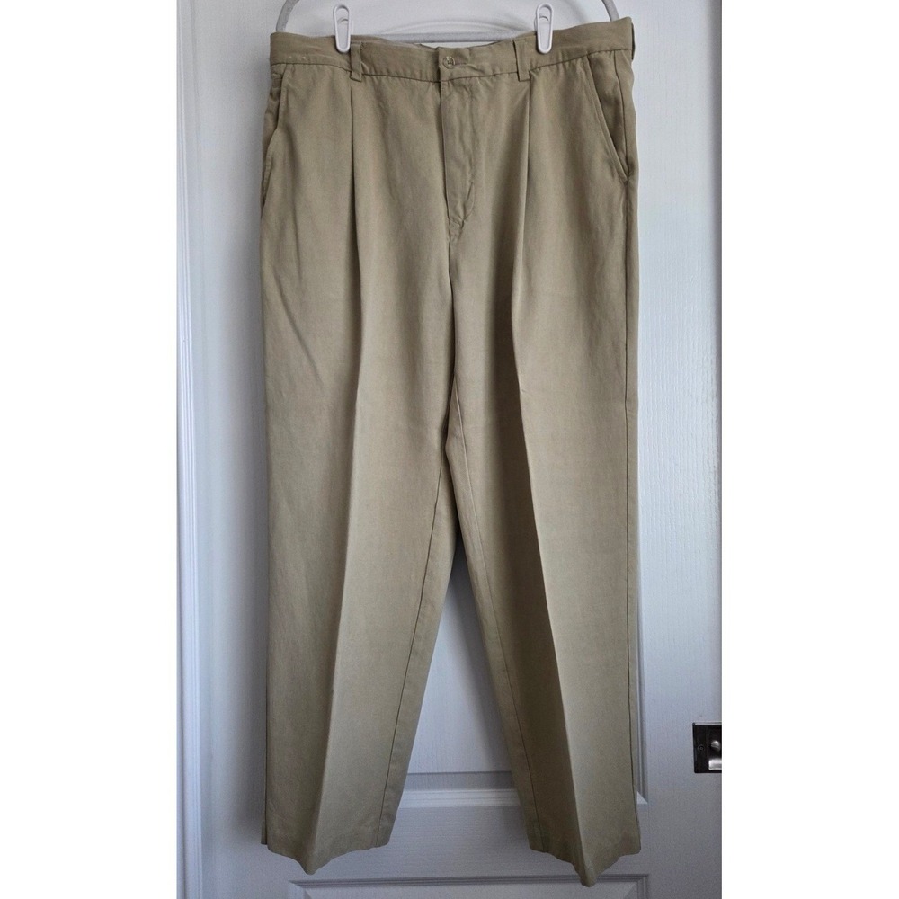 Tommy Bahama 100% Silk Tan Pleated Dress Pants Men's Sz 38x30 Vintage‎ Dressy
